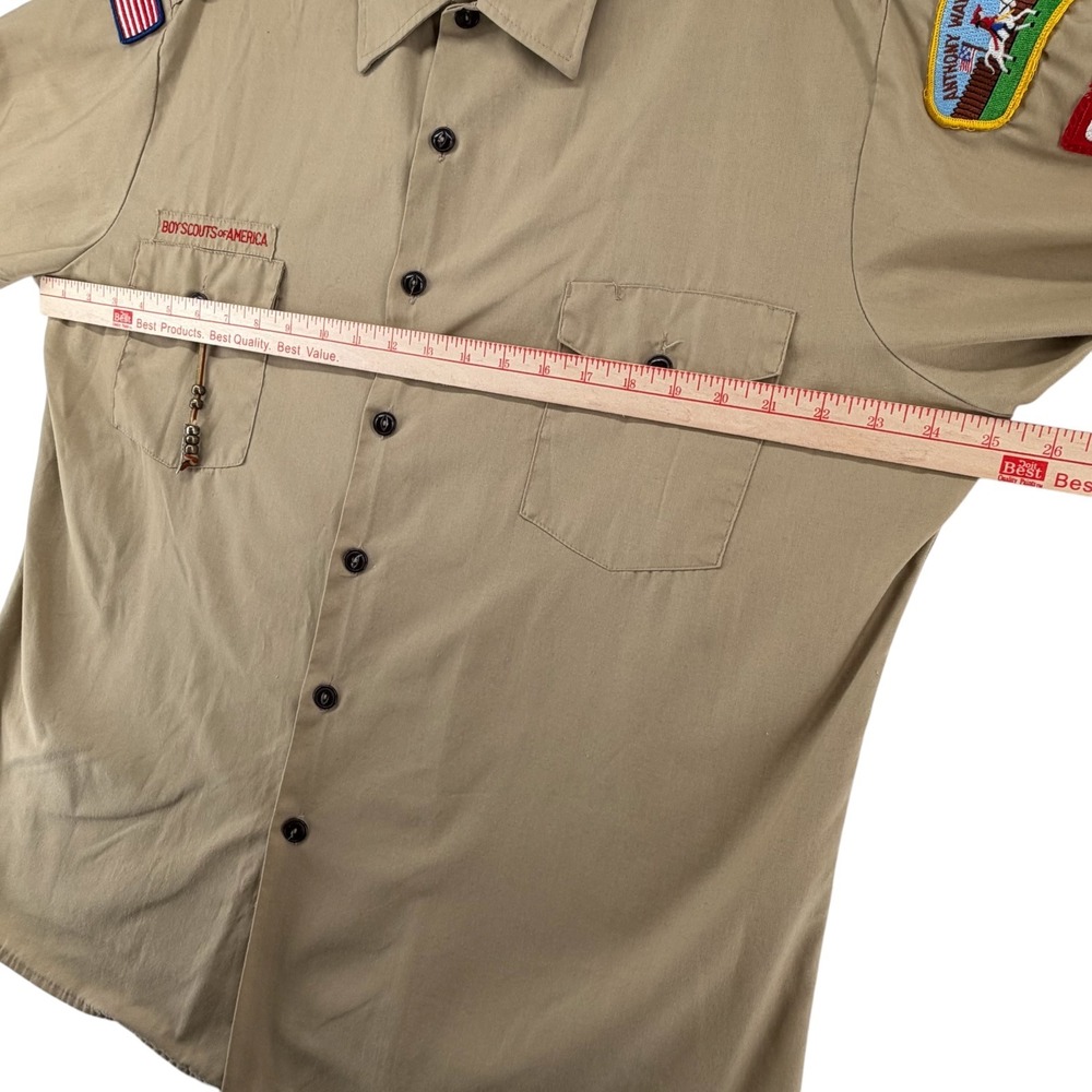 Vintage Boy Scouts of America Uniform Shirt Mens XL Tan Long Sleeve BSA Patches - Picture 2 of 9